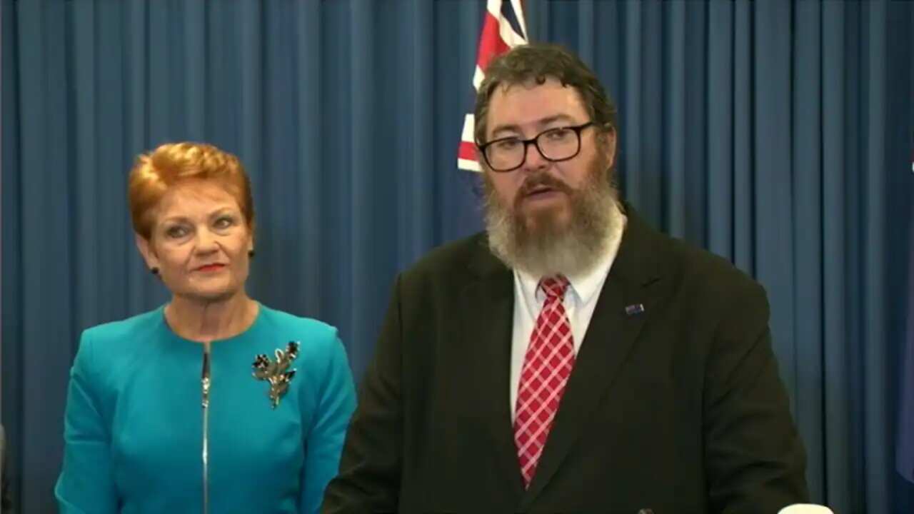 One Nation leader Pauline Hanson and her new Senate candidate George Christensen address the media on Wednesday.