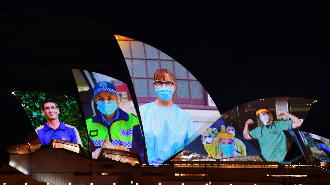 Sails of the Sydney Opera House were lit as a special tribute to frontline workers and vaccinated population in NSW to mark the 80 percent vaccination target