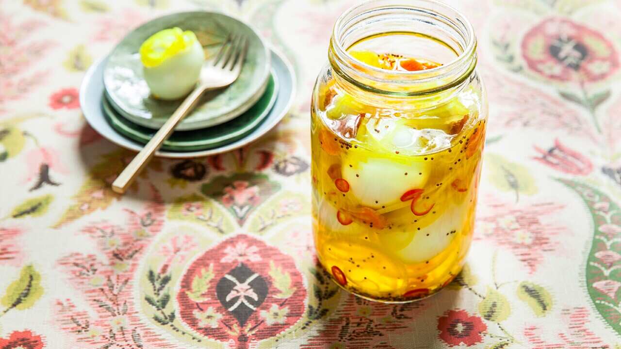 Turmeric pickled eggs