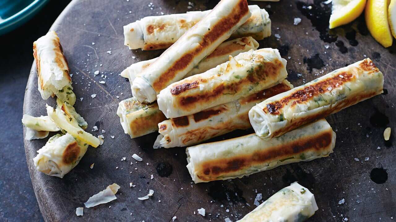 Haloumi, mint and preserved lemon cigars