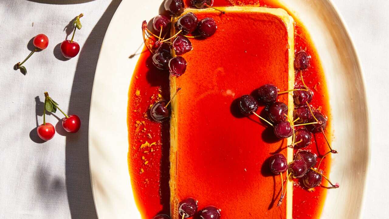 Poached cherry flan