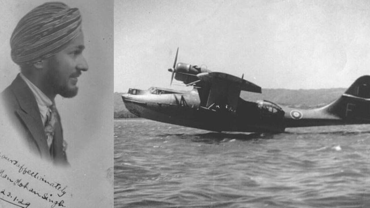 Flying Officer Man Mohan Singh and a Catalina aircraft