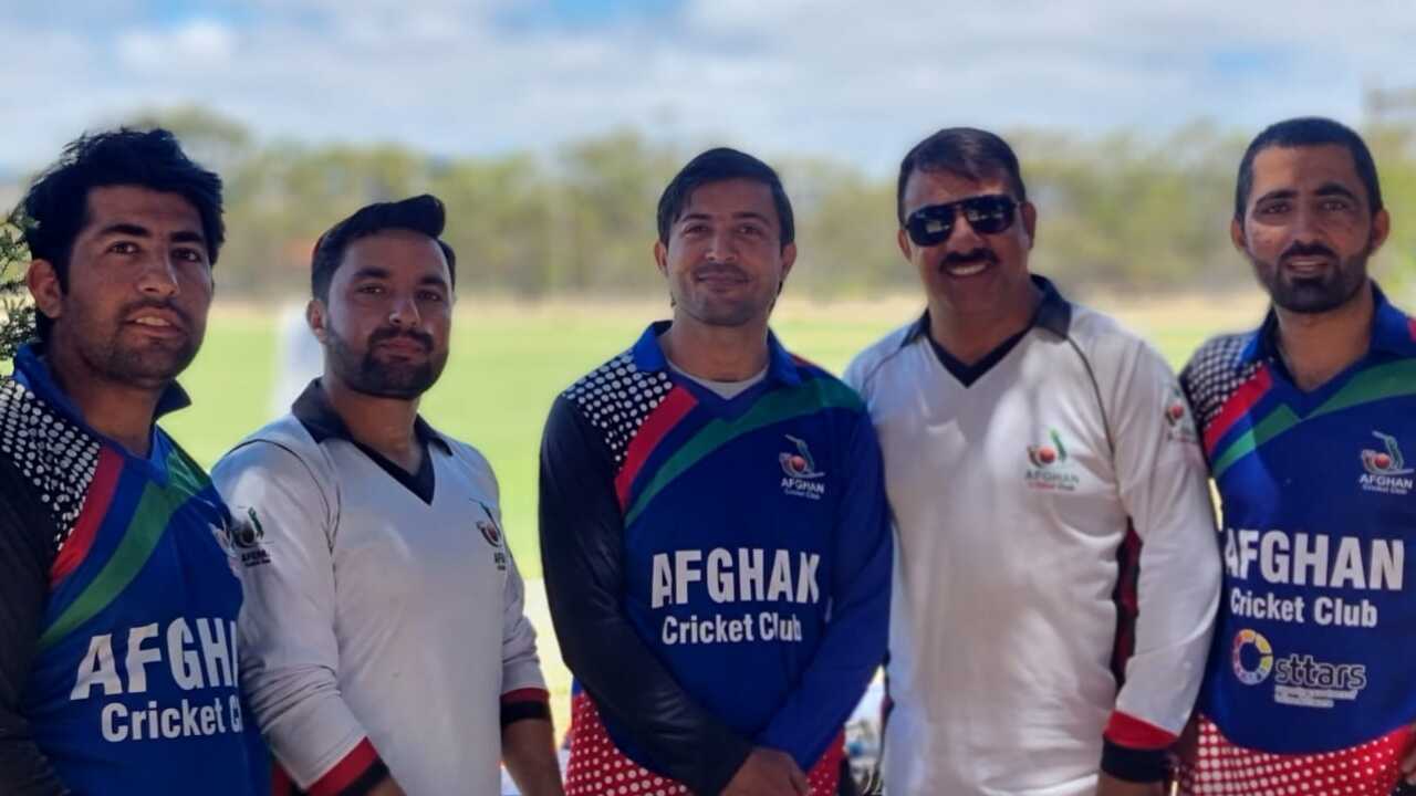 Mansoor Hashemi (middle) with other members of the Afghan Cricket Club in Adelaide. 