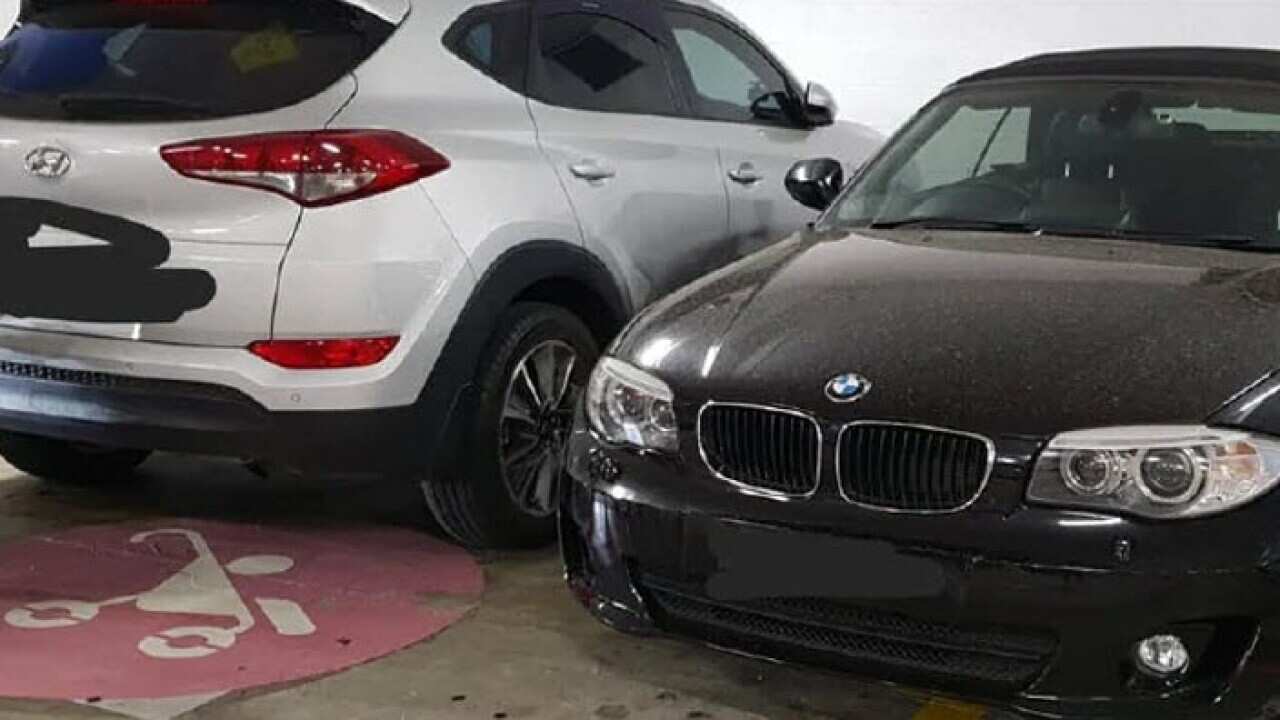 A mum shamed the ‘selfish’ driver who parked between two family cars in the ‘parents with pram’ spots at Birkenhead Point.