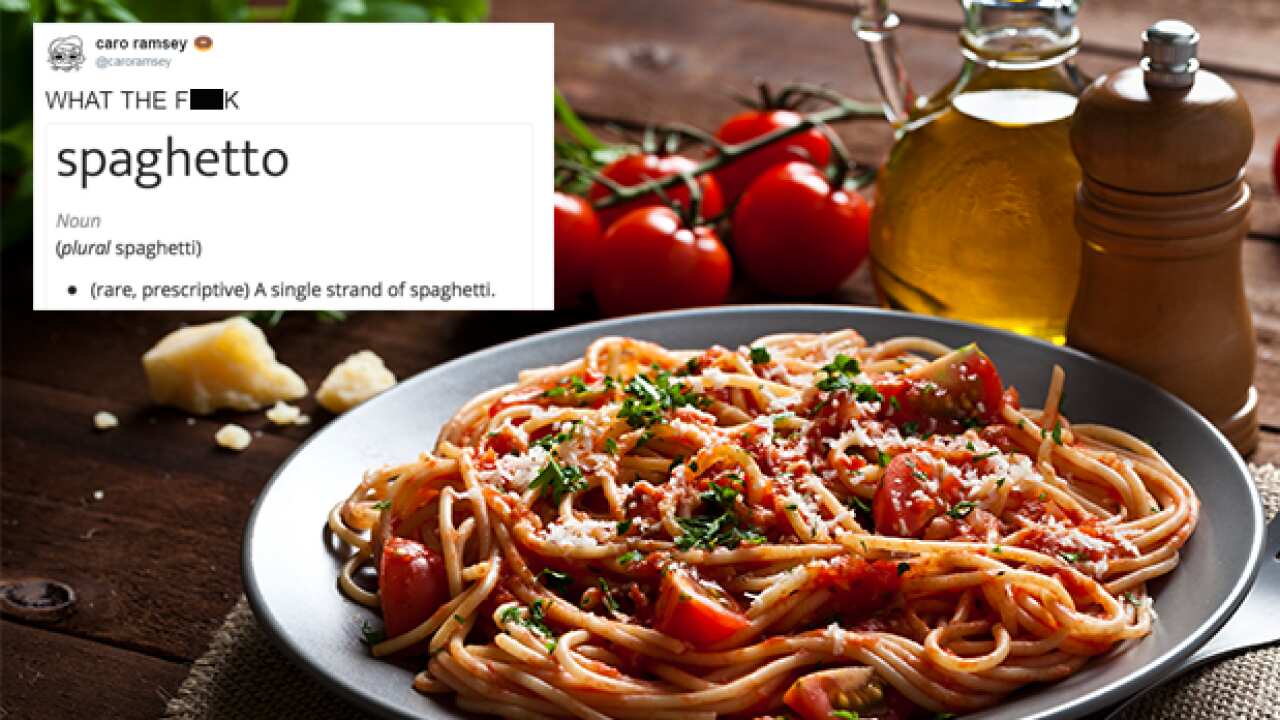 Twitter users were floored after learning 'spaghetto' is the singular form of spaghetti.