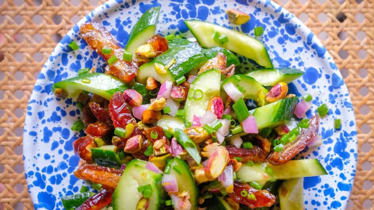 Cucumber, dates and pistachio