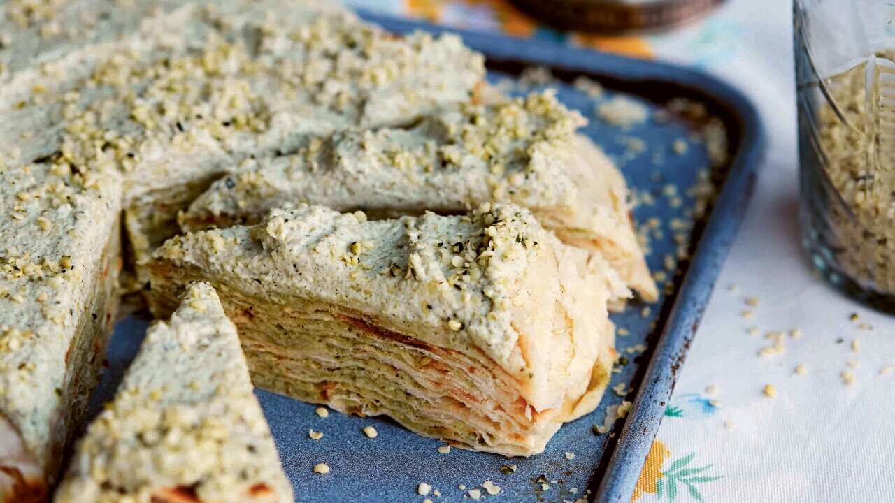 Moldavian layered pie with hemp cream