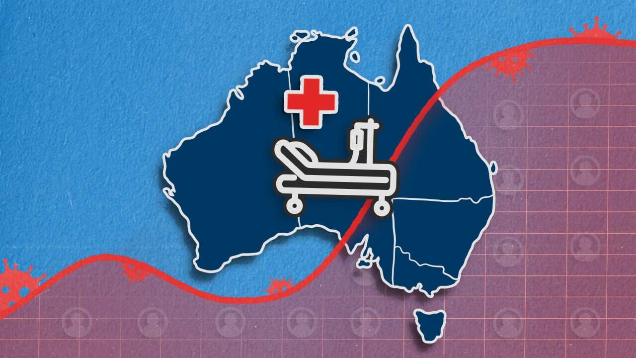 Artwork showing map of Australia and hospital icon