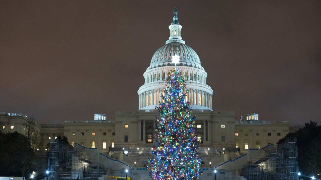 The US Capitol christmas tree is seen after negotiators sealed a deal for COVID relief Sunday, Dec. 20, 2020