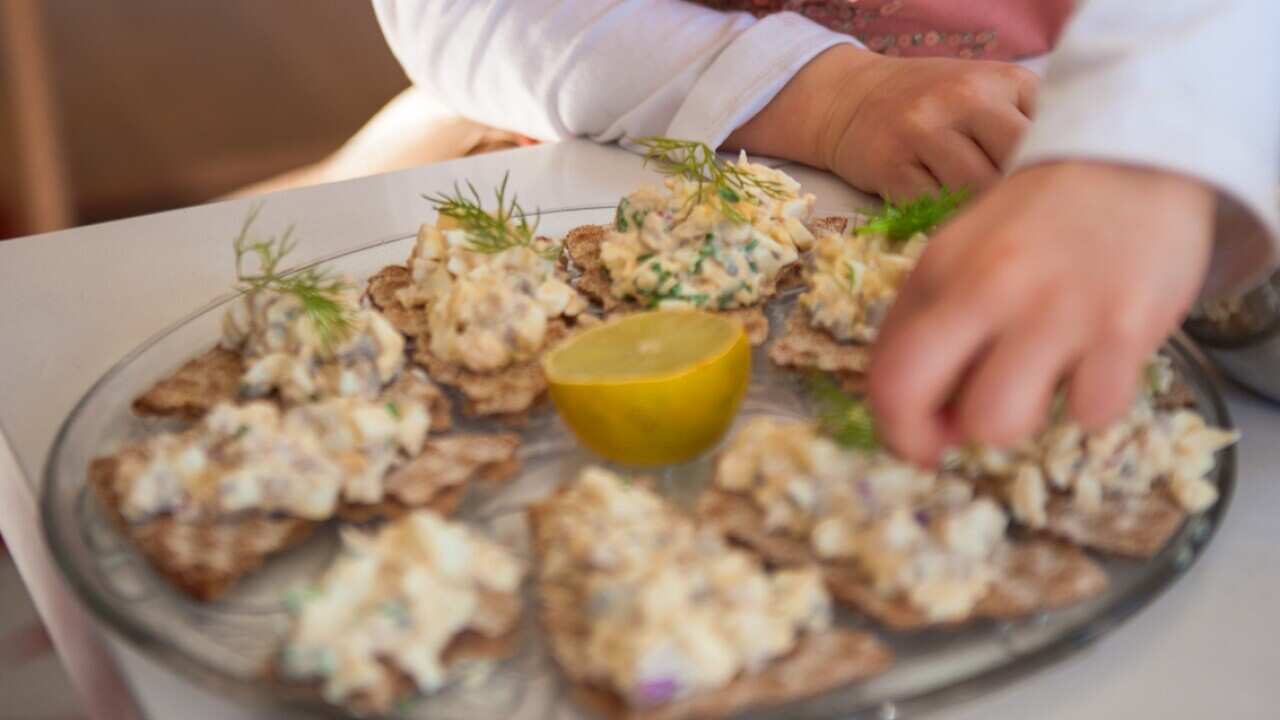 Egg and anchovies on crispbread (gubbröra)