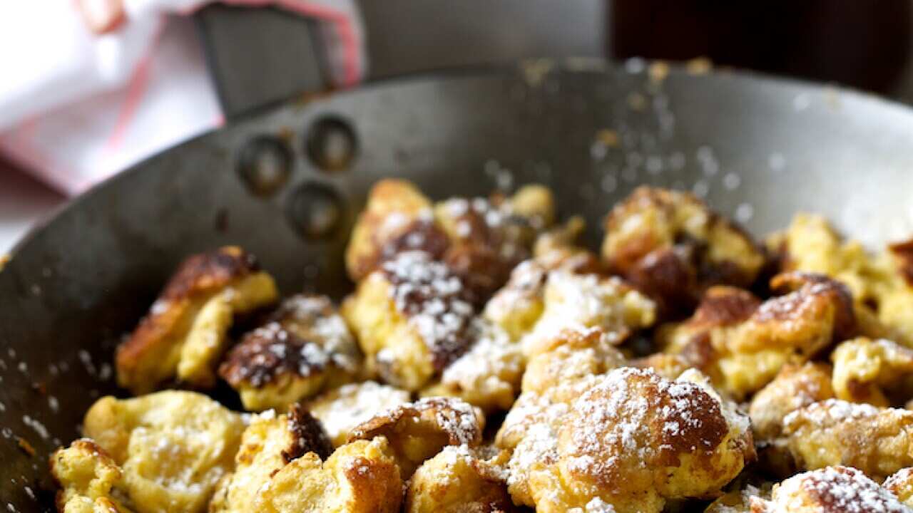 Pancakes with stewed plums (Kaiserschmarrn)