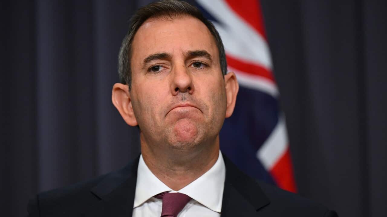 Australian Treasurer Jim Chalmers speaks during a Mid-Year Economic and Fiscal Outlook media conference (AAP)