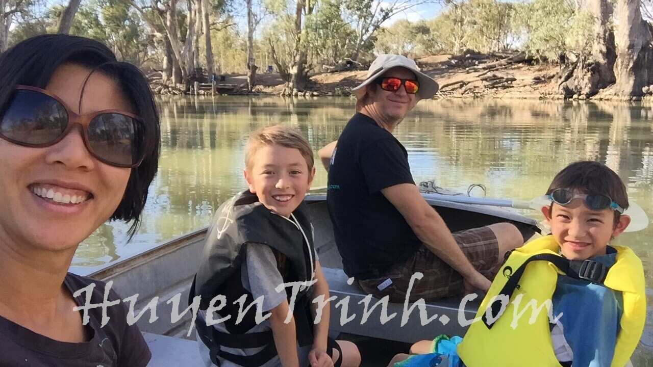 Huyen Trinh, Calum Ludwig with their two sons Jayden and Liam in a trip