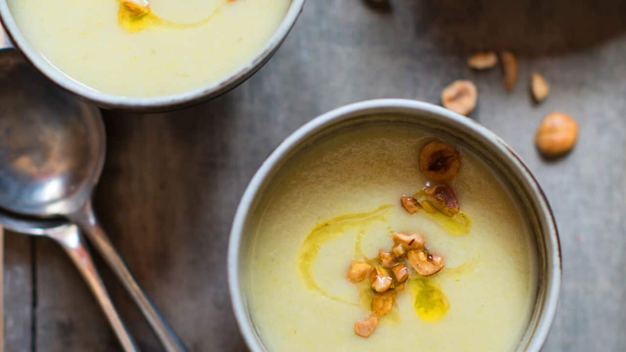 Leek and hazelnut soup