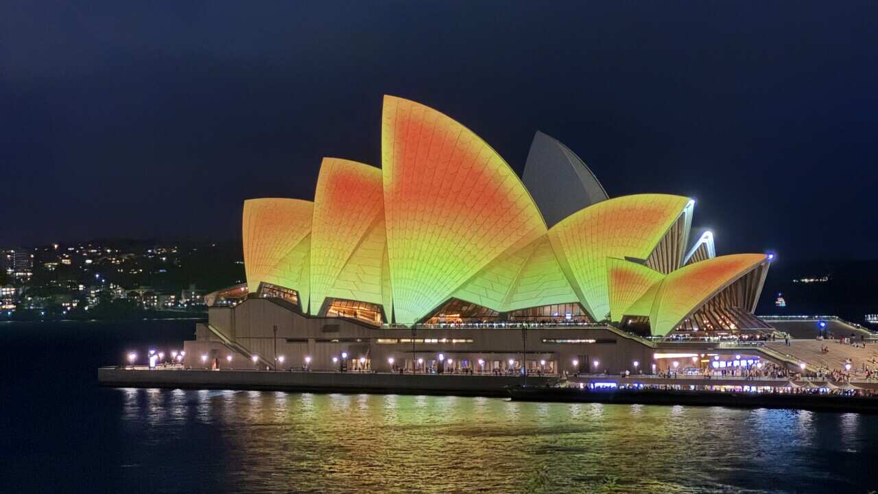 The iconic sails of the Sydney Opera House glowed in golden for Diwali.