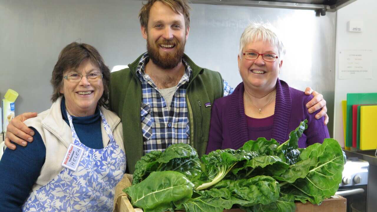 Paul West with volunteers at Ricky's Place in River Cottage Australia