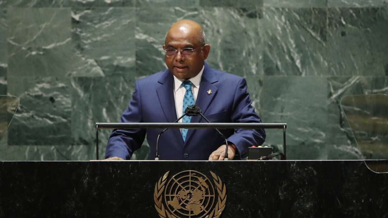 Maldives President Abdulla Shahid addresses the 76th Session of the UN General Assembly in New York City, USA, 21 September 2021.