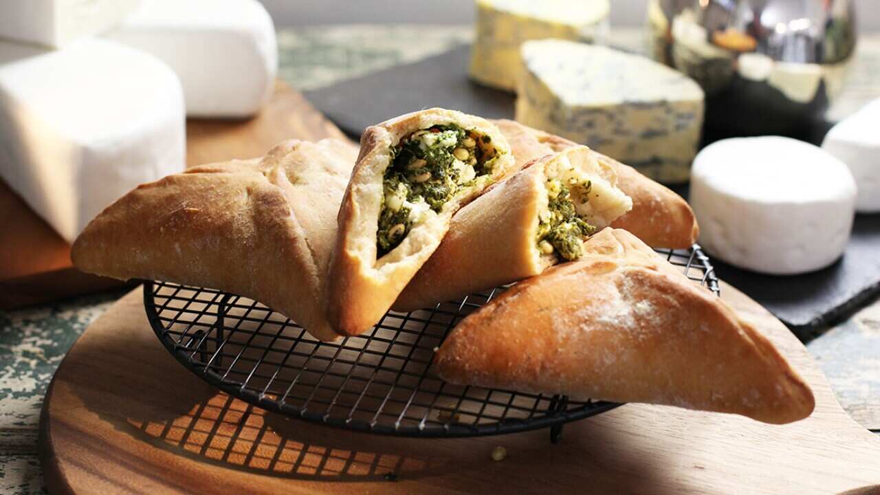 Spinach, feta and pine nut parcels