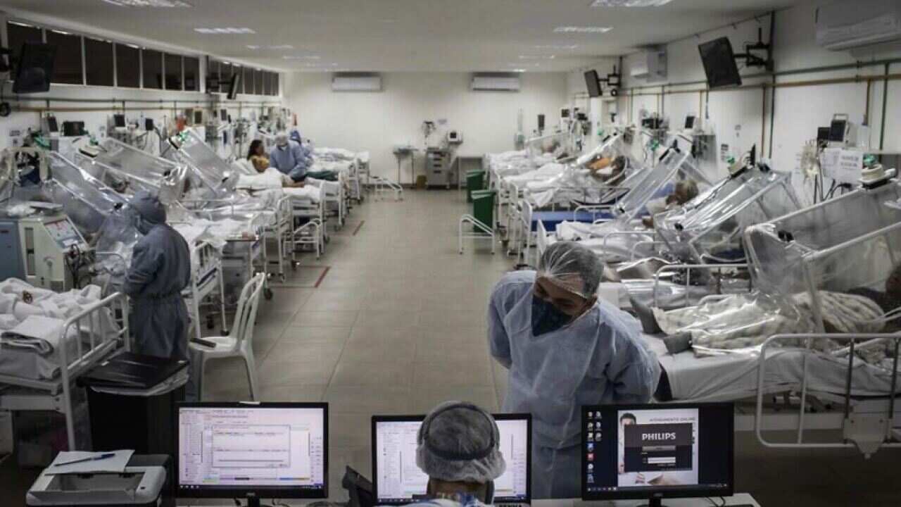 A room with patients undergoing COVID-19 treatment at the Gilberto Novaes Municipal Campaign Hospital, in the city of Manaus, Amazonas, Brazil. 