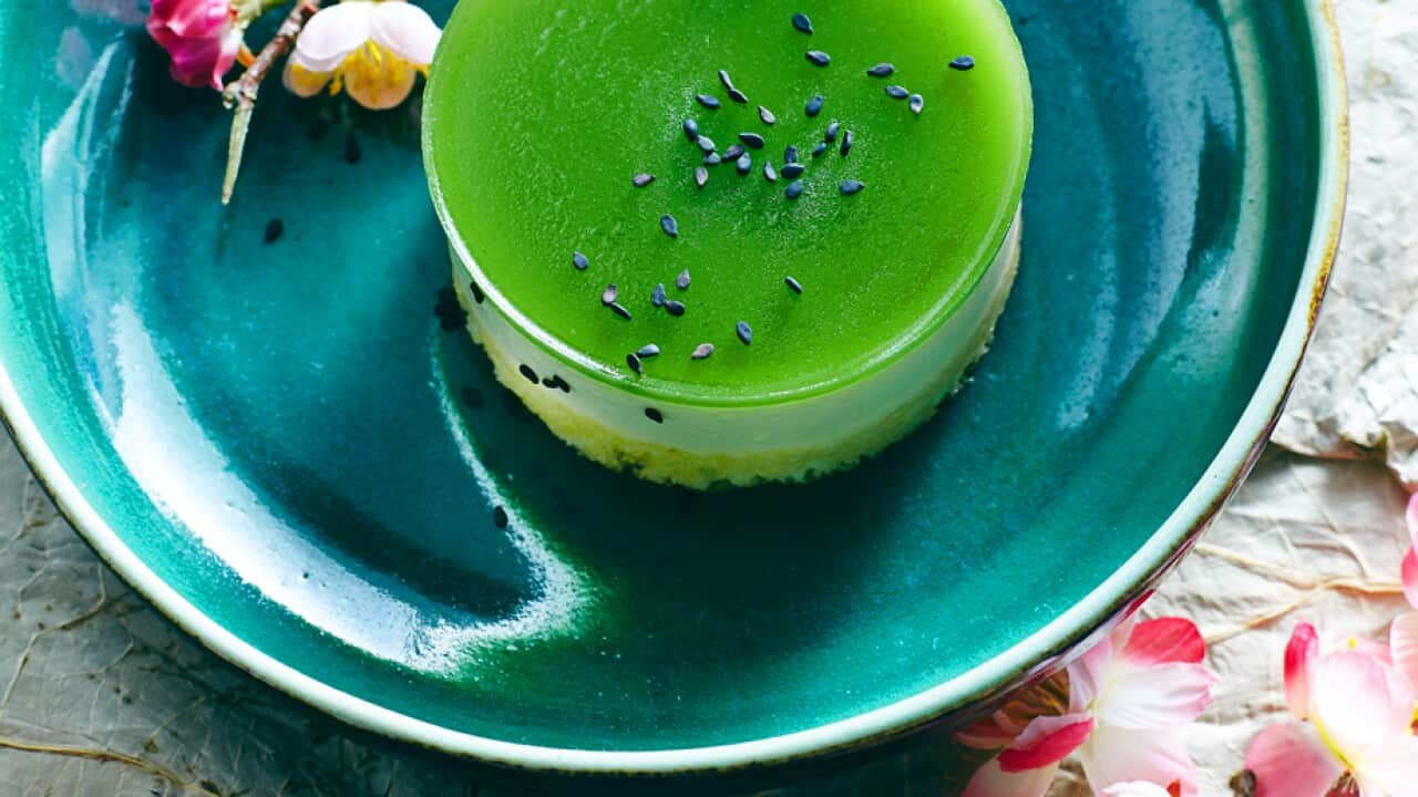 Green tea glazed cheesecakes