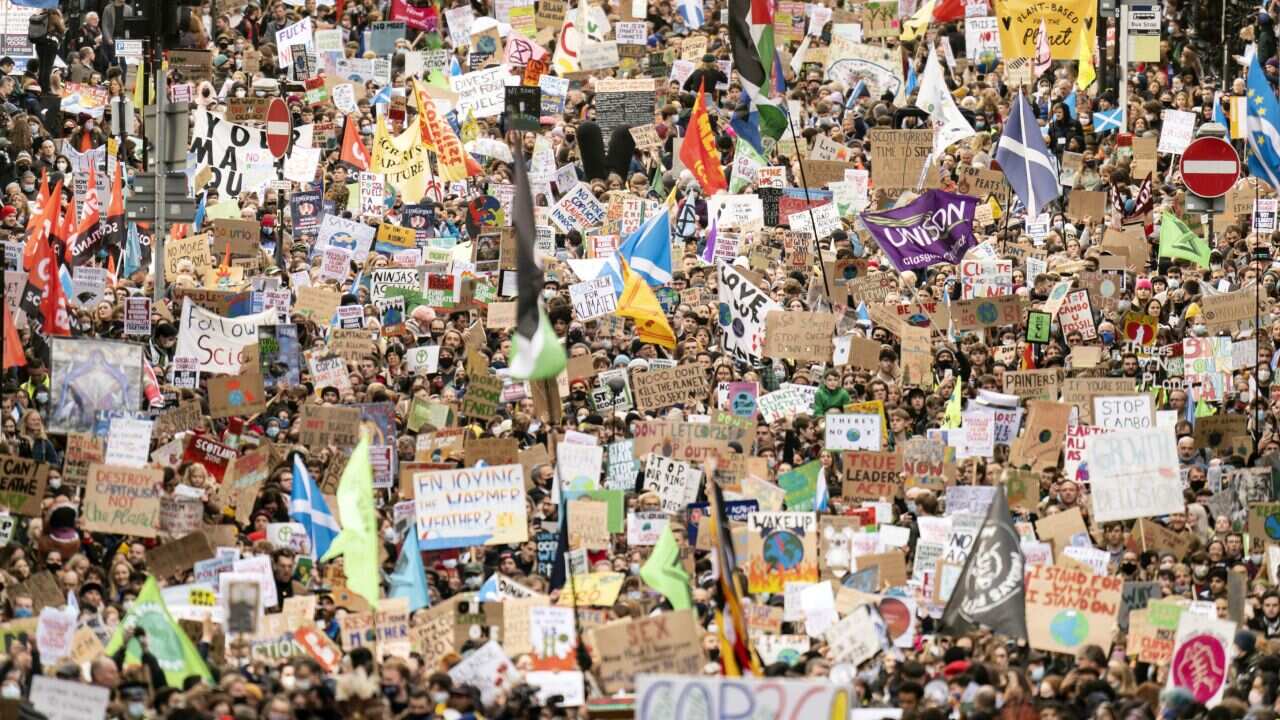 Demonstrators during the Fridays for Future Scotland march through Glasgow