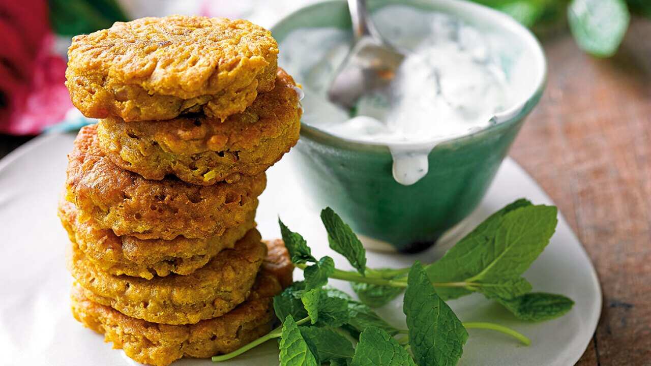 Red onion bhajis with minted raita