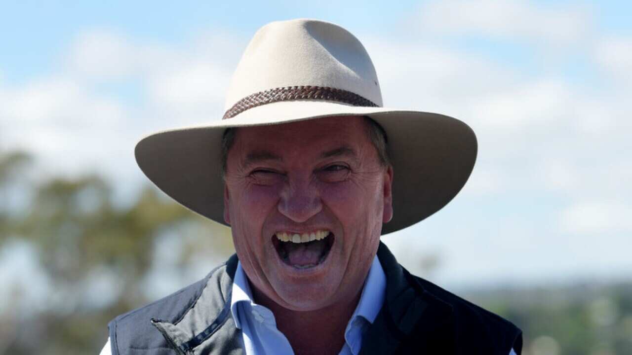 Barnaby Joyce on the speaks to media after winning the New England by-election in Armidale on Sunday, December 3, 2017. Former Deputy PM Barnaby Joyce is regained his former seat of New England. (AAP Image/Tracey Nearmy) NO ARCHIVING