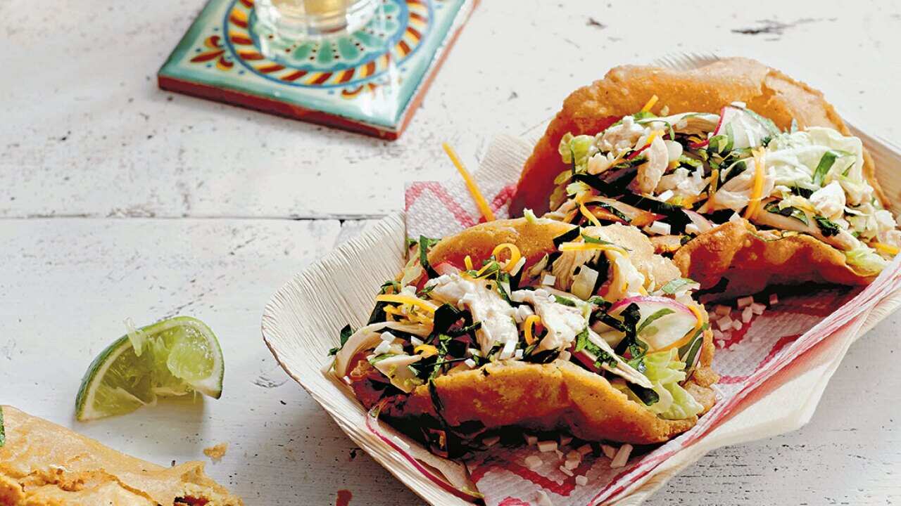 Puffy tacos with Napa chicken salad