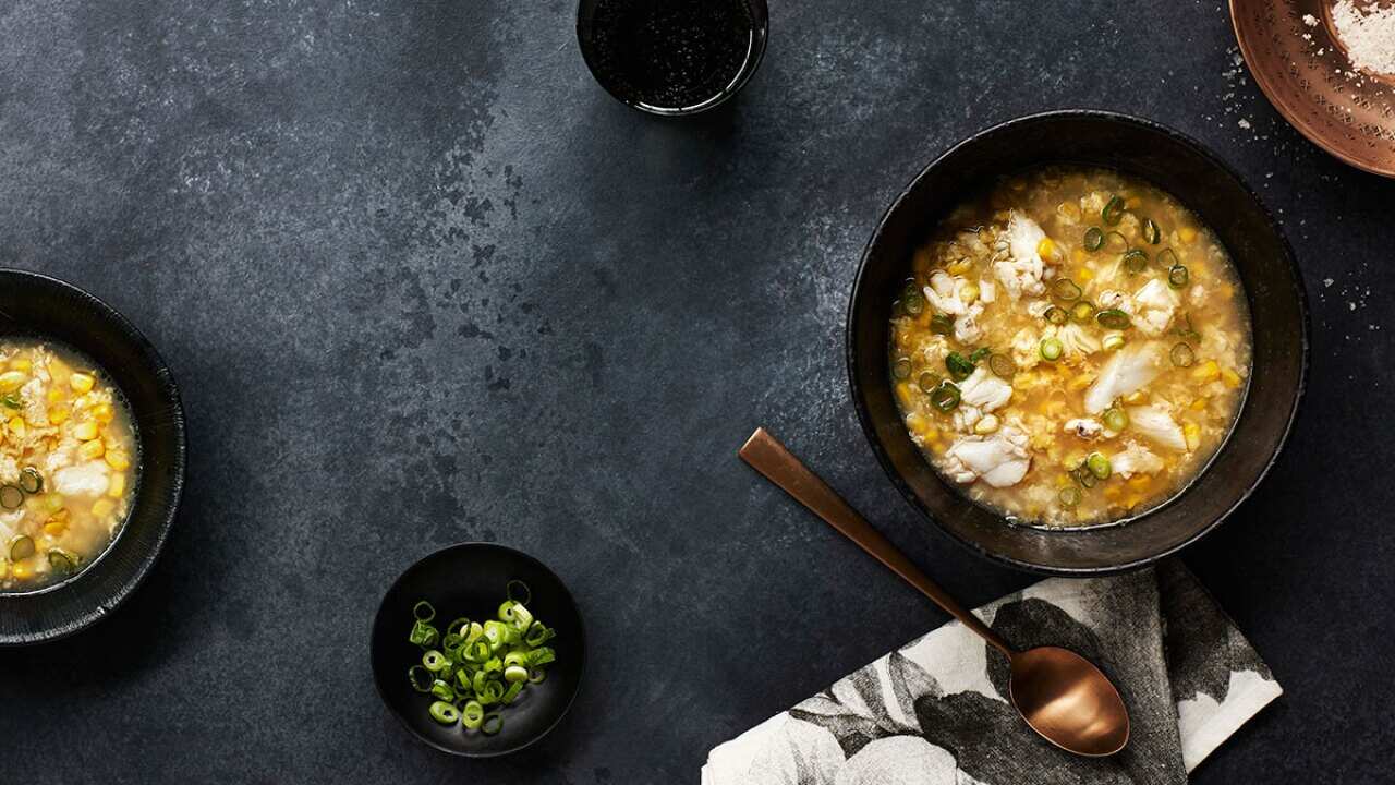 Blue swimmer crab and sweetcorn soup