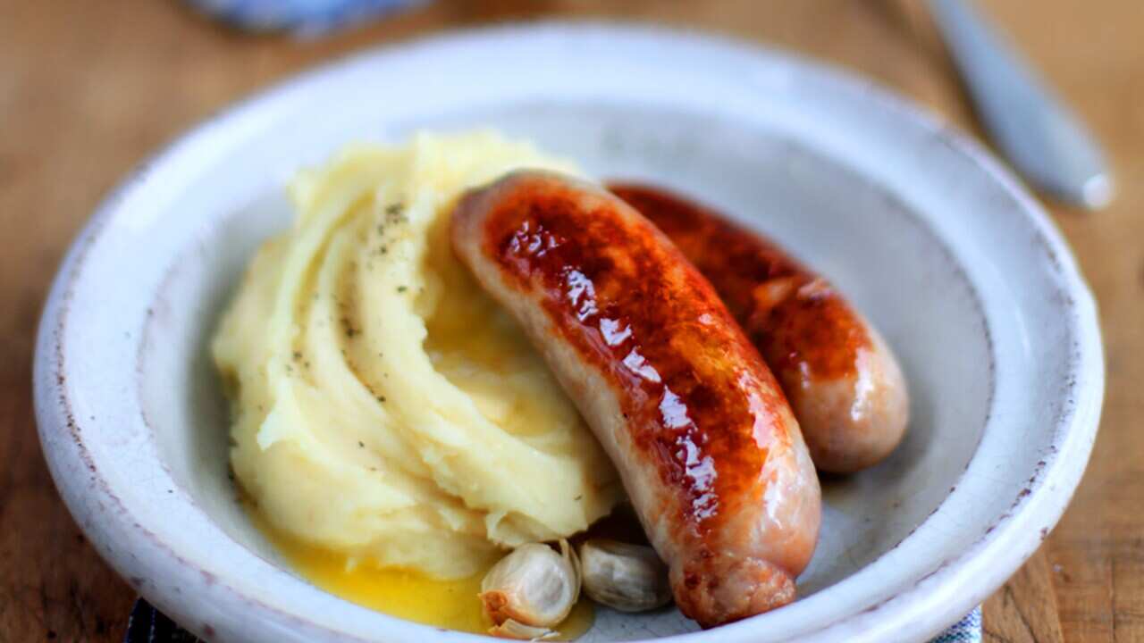 Roast Garlic Bangers and Mash