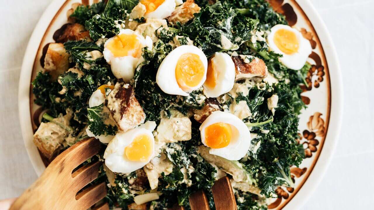 Avocado and kale caesar salad