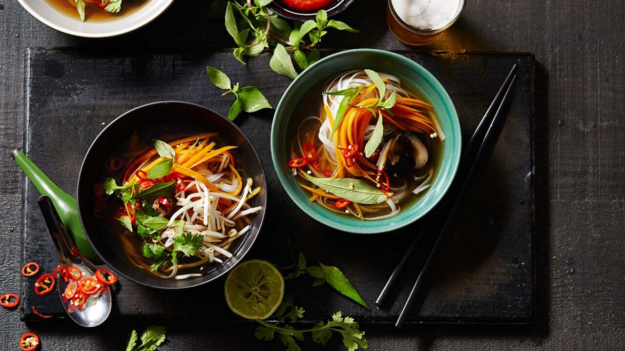 Vegetarian pho with shiitake mushrooms