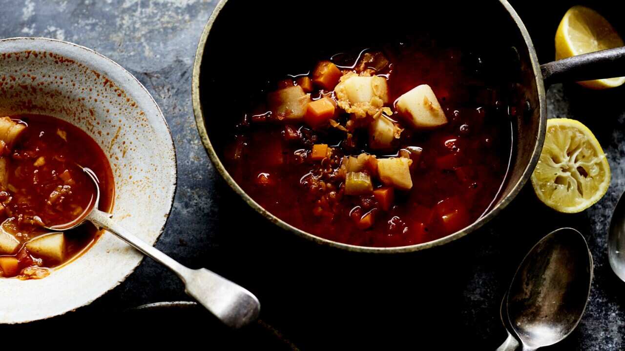 Ethiopian-style lentil and tomato soup.