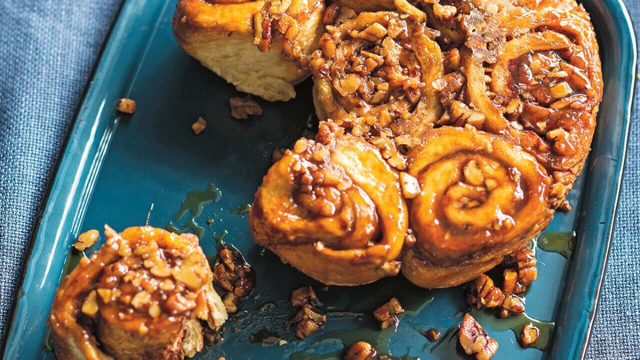 Sticky cinnamon pecan scrolls