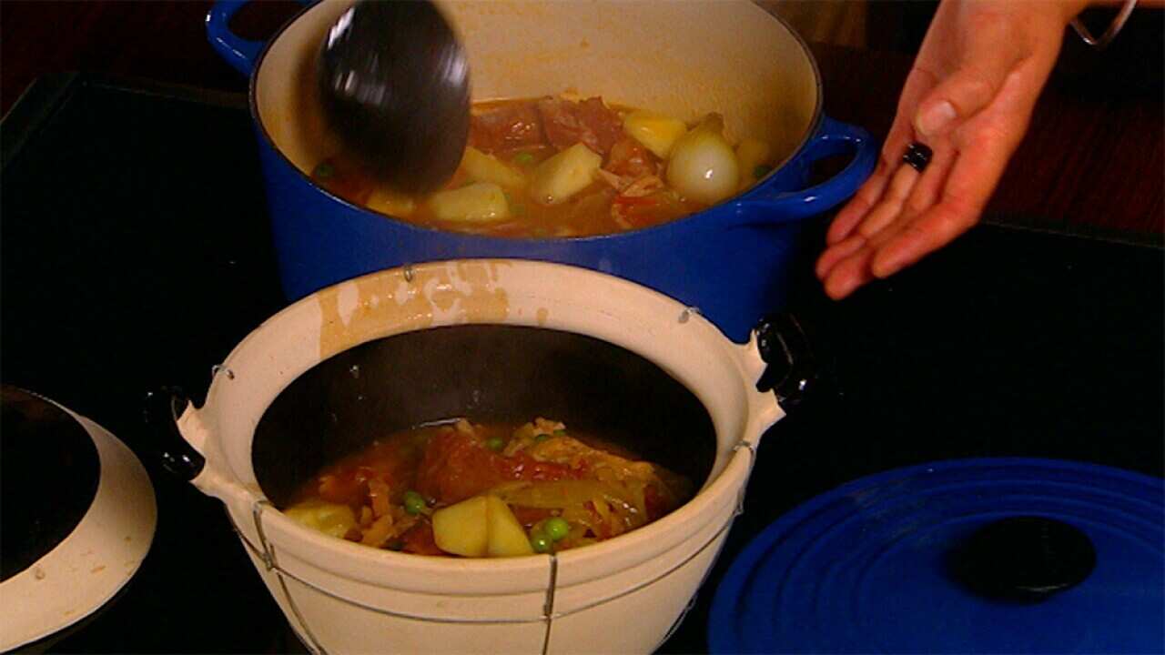 Slow-cooked honeycomb tripe with fresh green peas