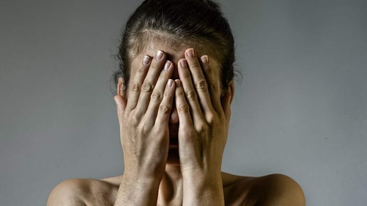 Concept of fear, shame, domestic violence.