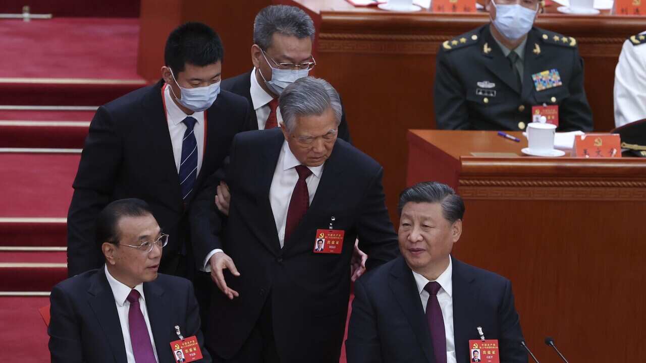 Chinese Premier Li Keqiang, former President Hu Jintao and President Xi Jinping.