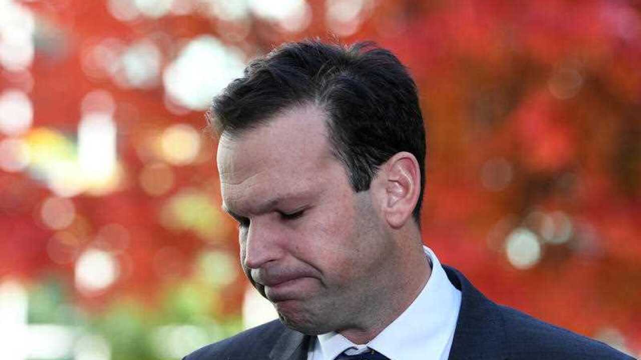 Australian Resources Minister Matt Canavan speaks to the media during a press conference at Parliament House in Canberra, Thursday, May 11, 2017. (