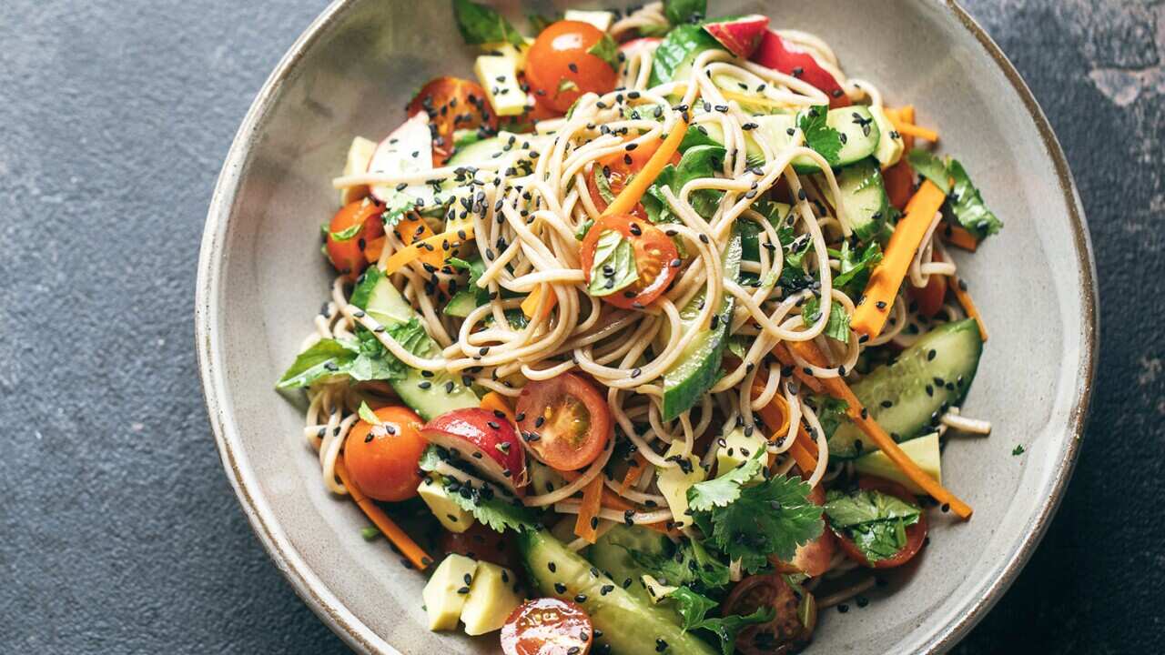 Rainbow soba salad