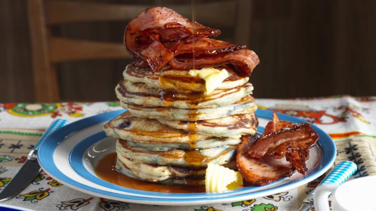 Blueberry pancakes with bacon 