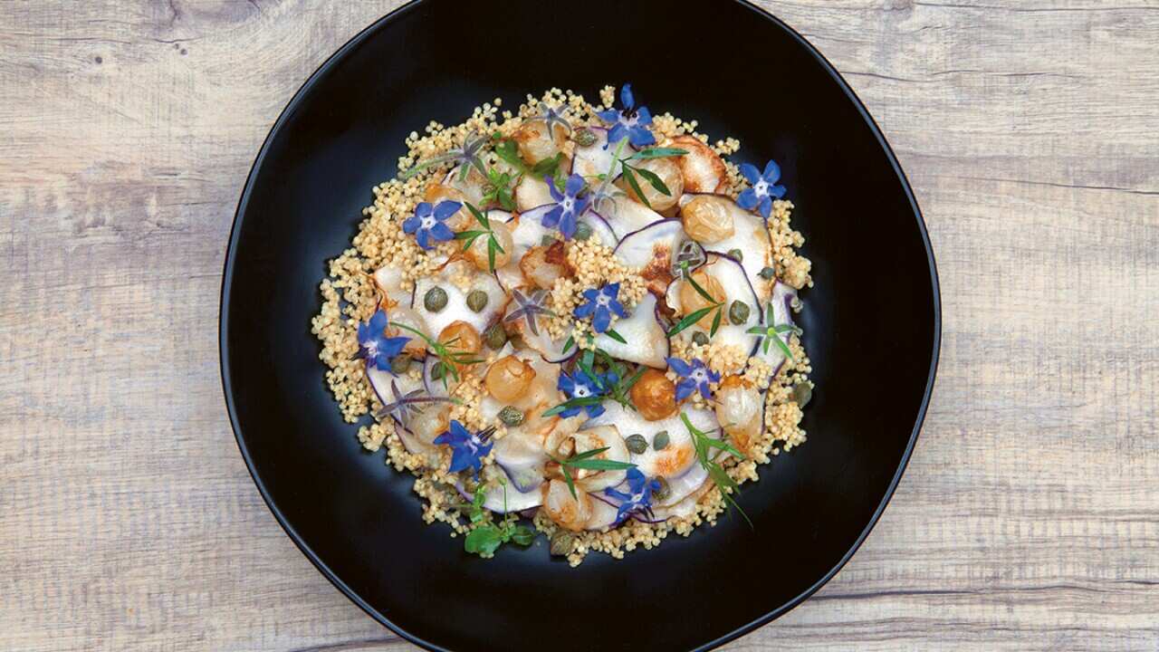 Quinoa with kohlrabi and pearl onions (quinua con colinabo y cebolla perla)