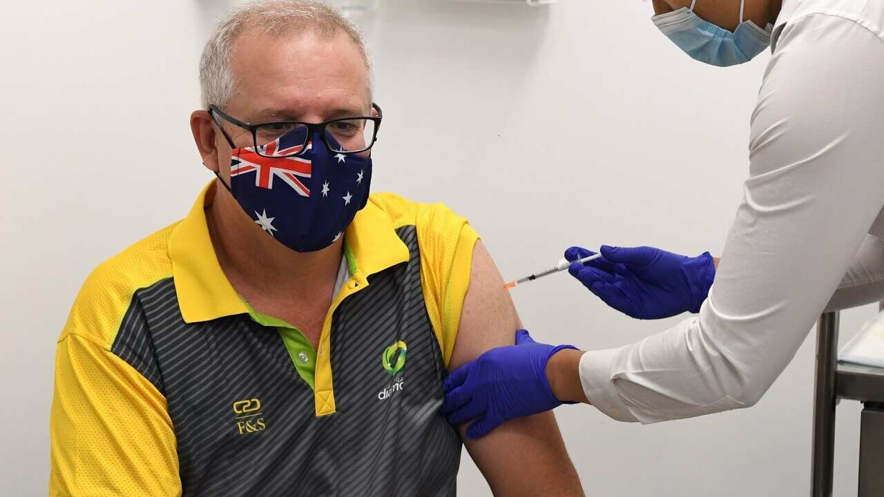 Australian Prime Minister Scott Morrison receives his COVID-19 vaccination