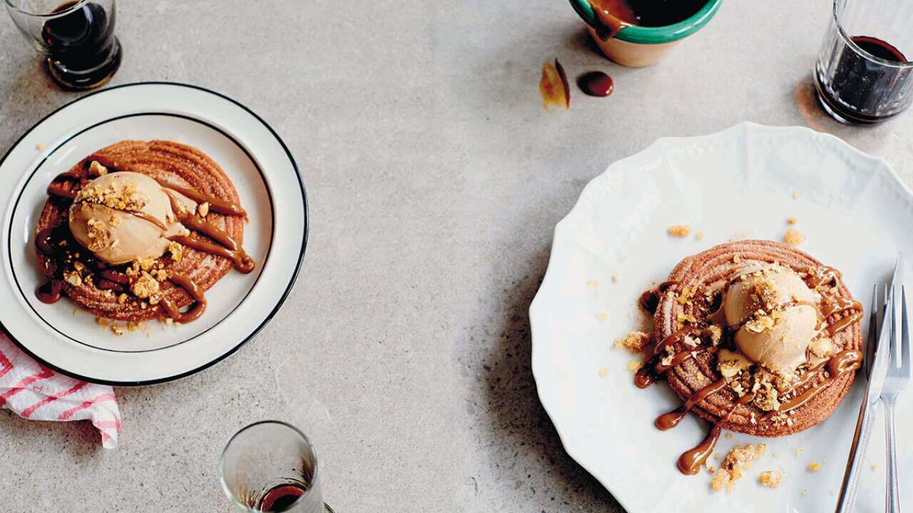 Salted caramel ice-cream churros tacos