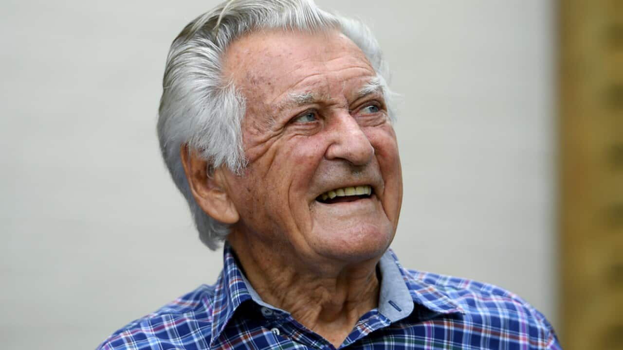 A Thursday, December 7, 2017 file photo of former prime minister Bob Hawke looks on at a media event to celebrate his 88th birthday, in Sydney. 