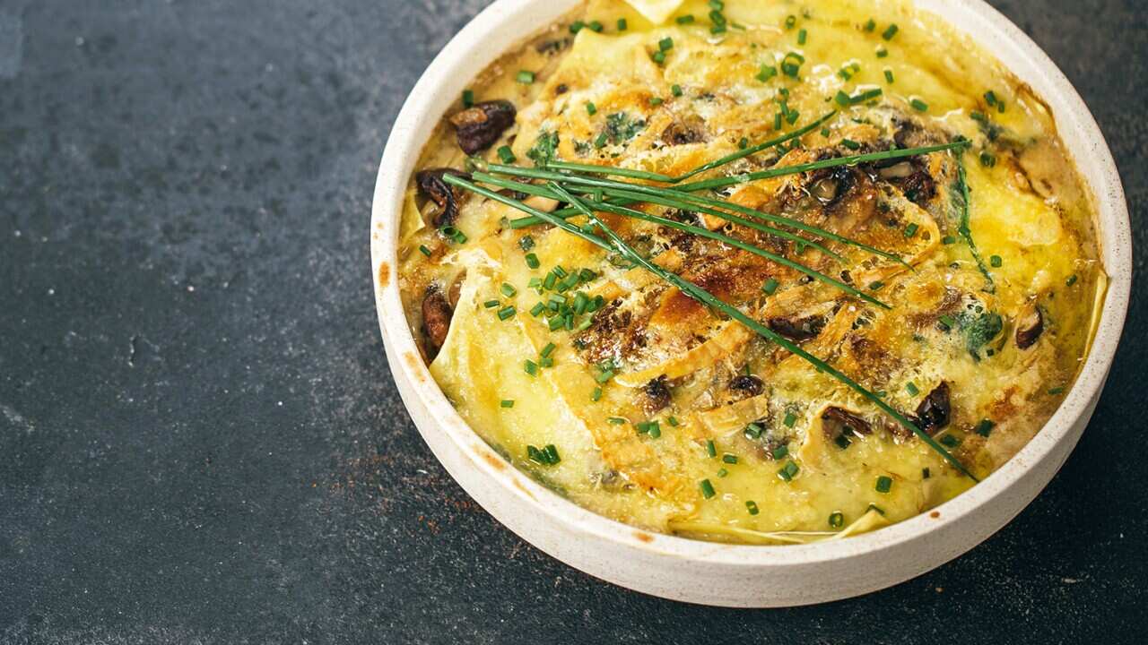 Open mushroom lasagne