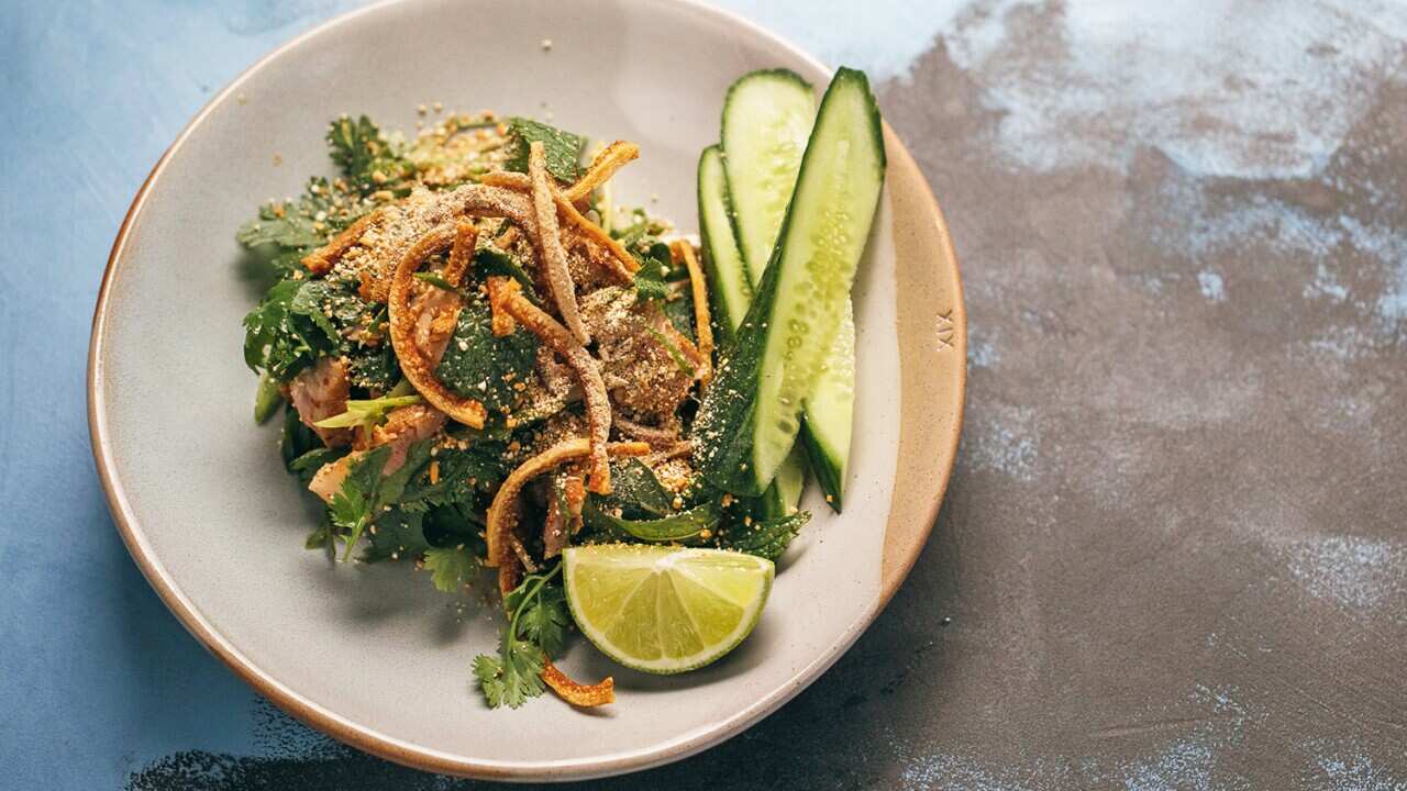 Grilled pork and herb salad