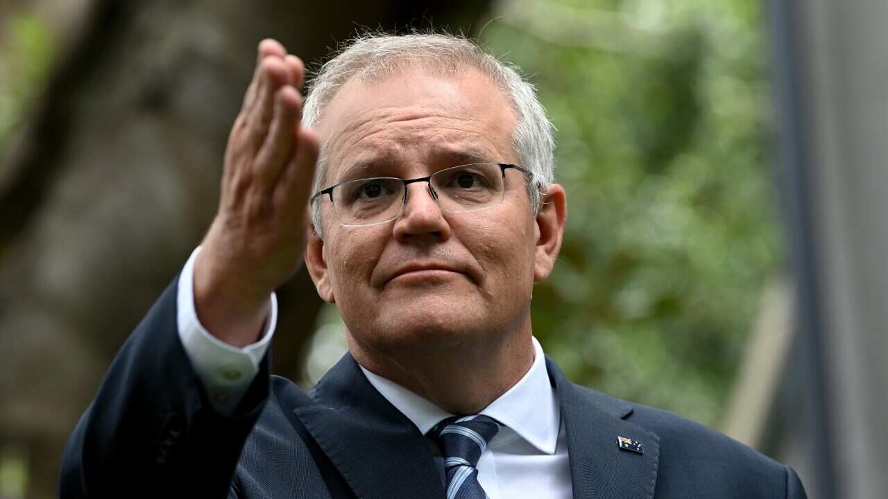 Prime Minister Scott Morrison speaks to the media during a press conference.