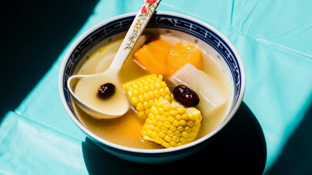 Carrot, daikon and corn soup