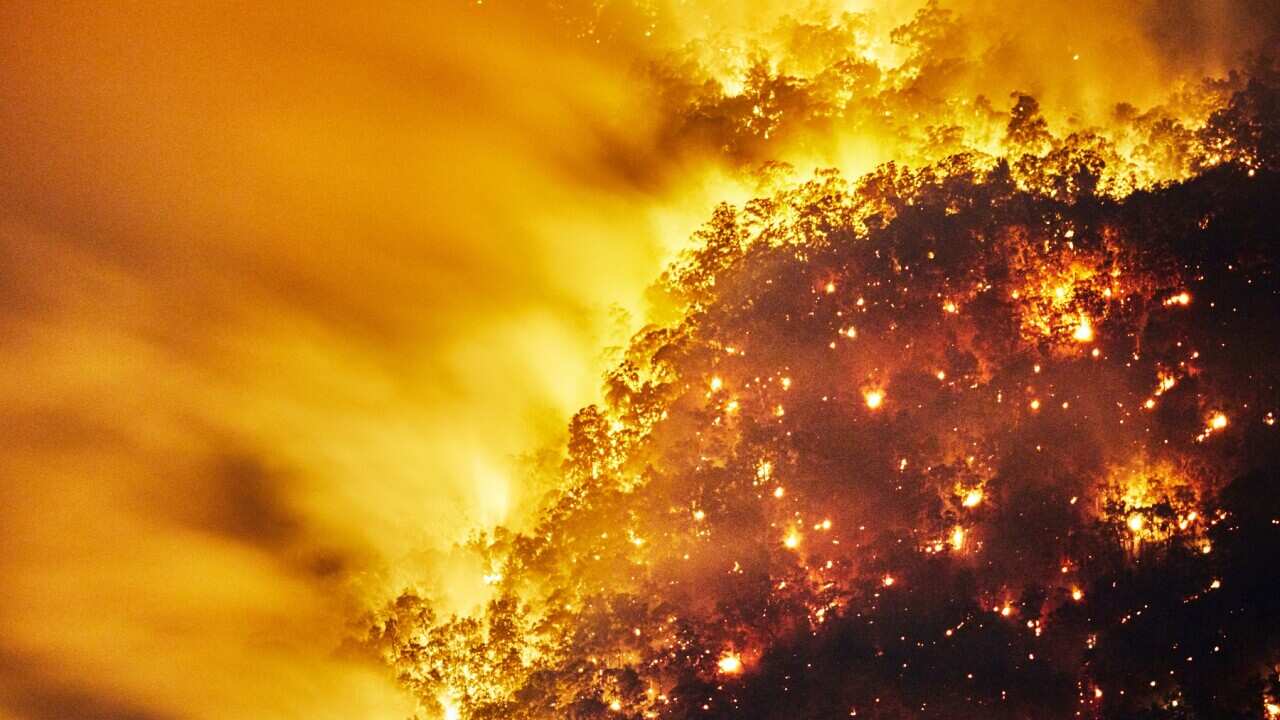 Aerial view of a bushfire in the Blue Mountains, NSW