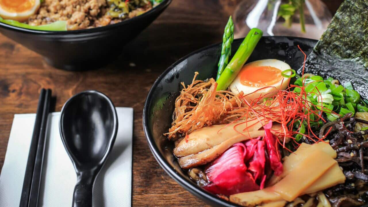 A meat-free ramen made with 20 kinds of vegetables features at Prahran's Yoku Ono.